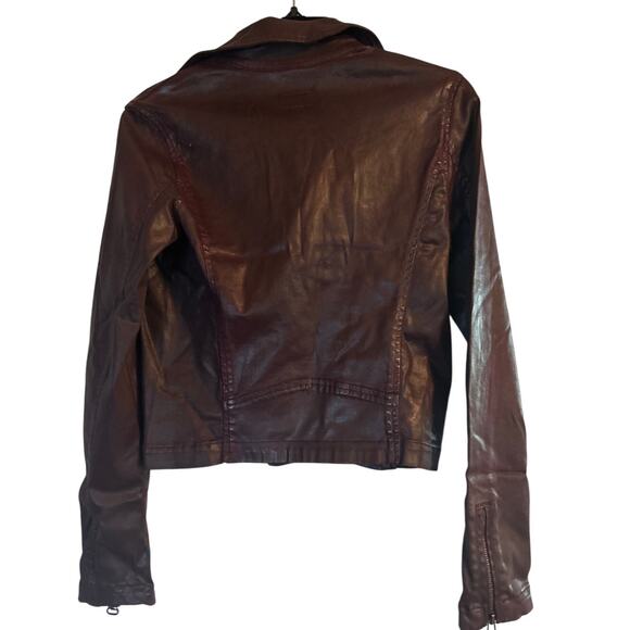 NWT Adriano Goldschmied Brown Faux Leather Moto Jacket Zippers Size Small - Picture 2 of 9